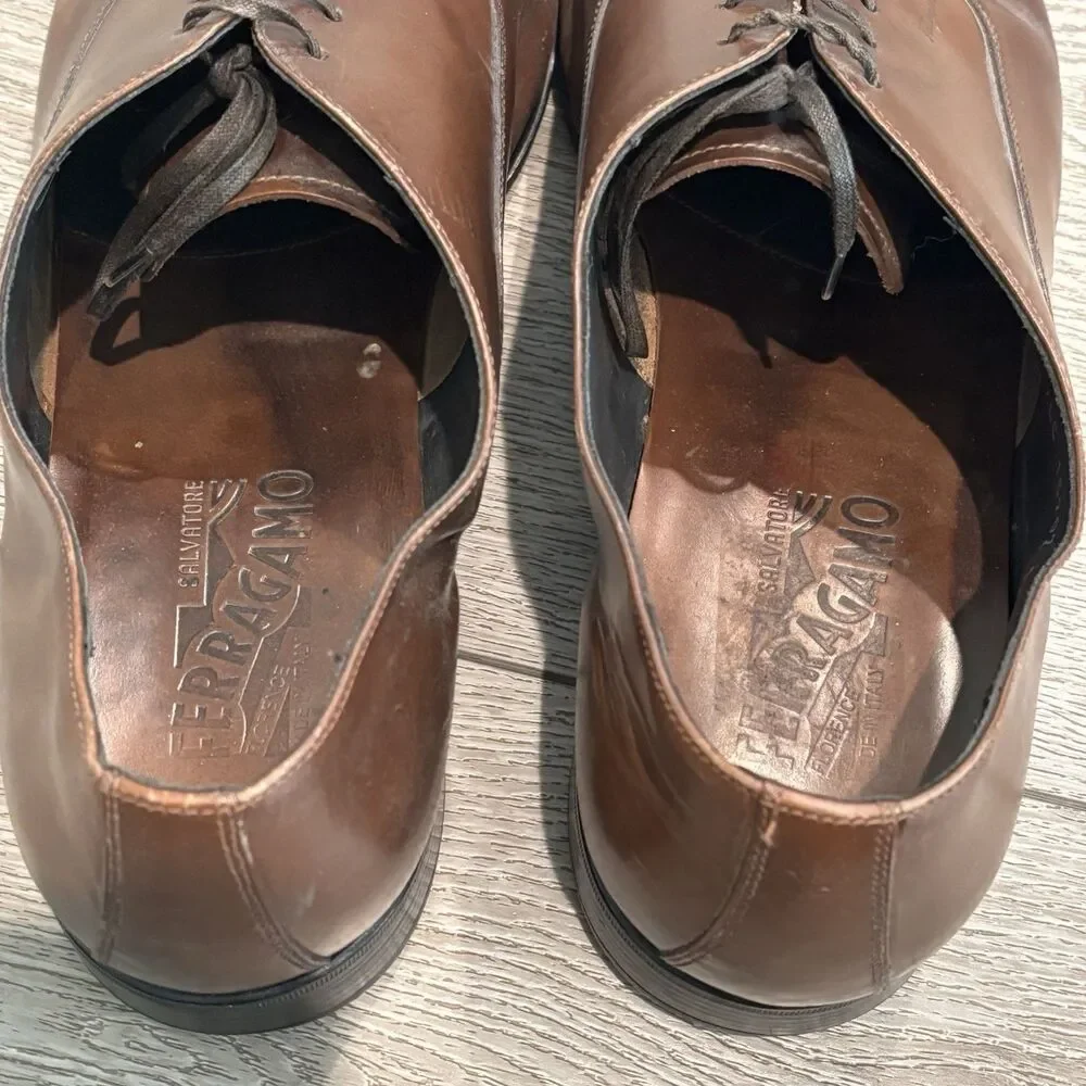 Salvatore Ferragamo Mens Size 13 Brown‎ Oxford Leather Lace Up Dress Shoes